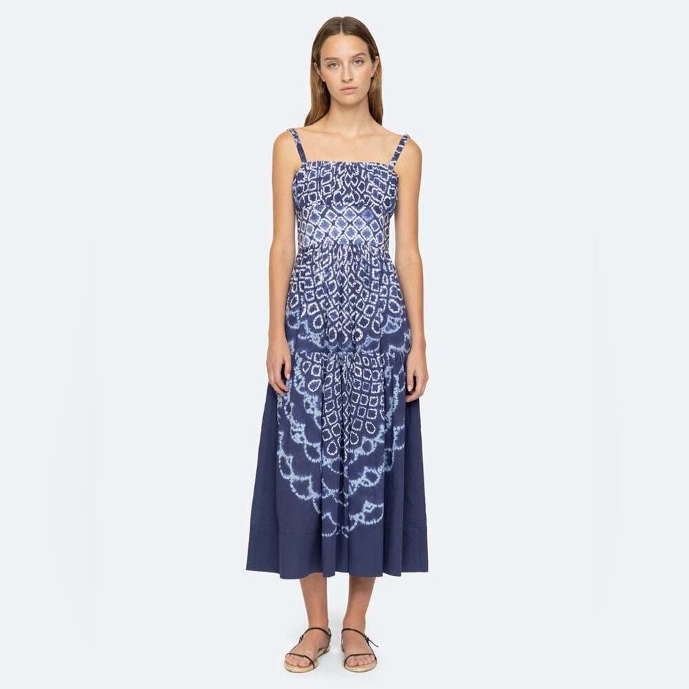 Sea New York Womens Size 4 Blue Blythe Tie-Dye Sleeveless Maxi Dress NWT